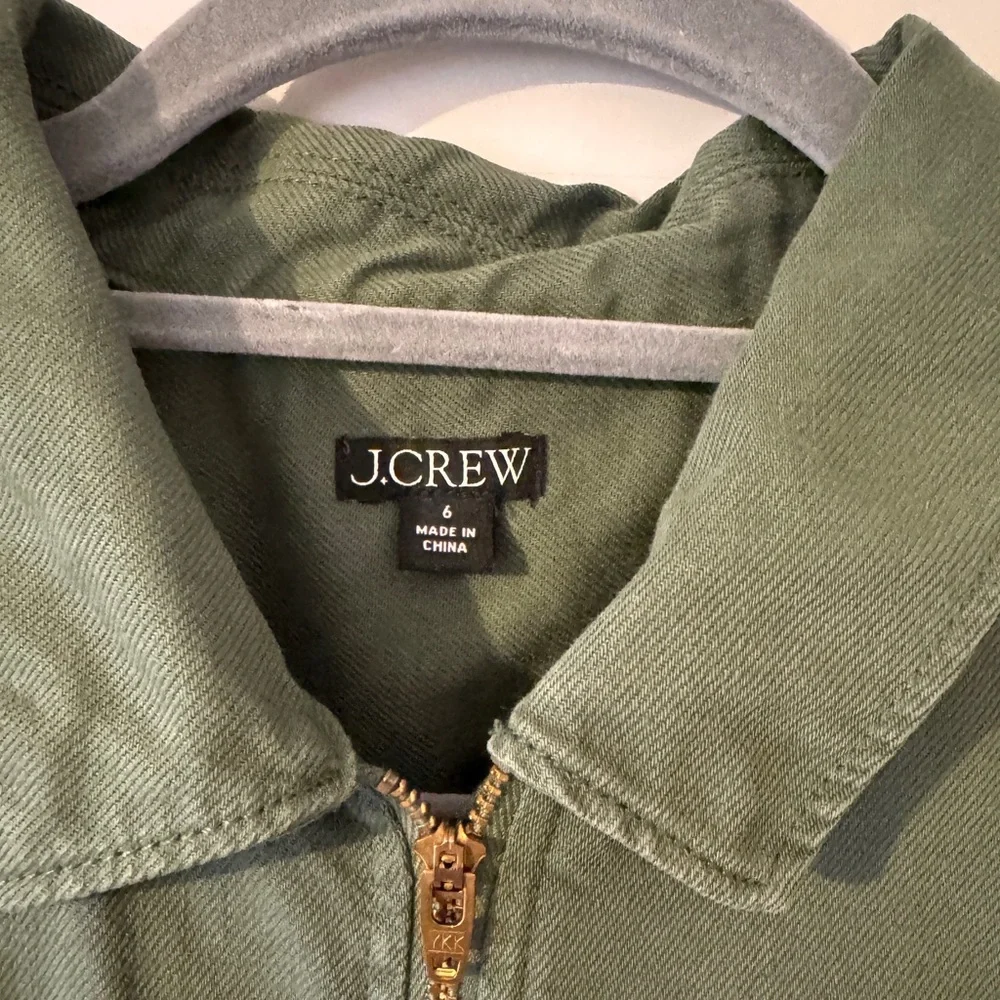Reimagined by J. Crew Front Zip Chino Utility Dress Cotton Blend Sz 6 Olive - Picture 6 of 8